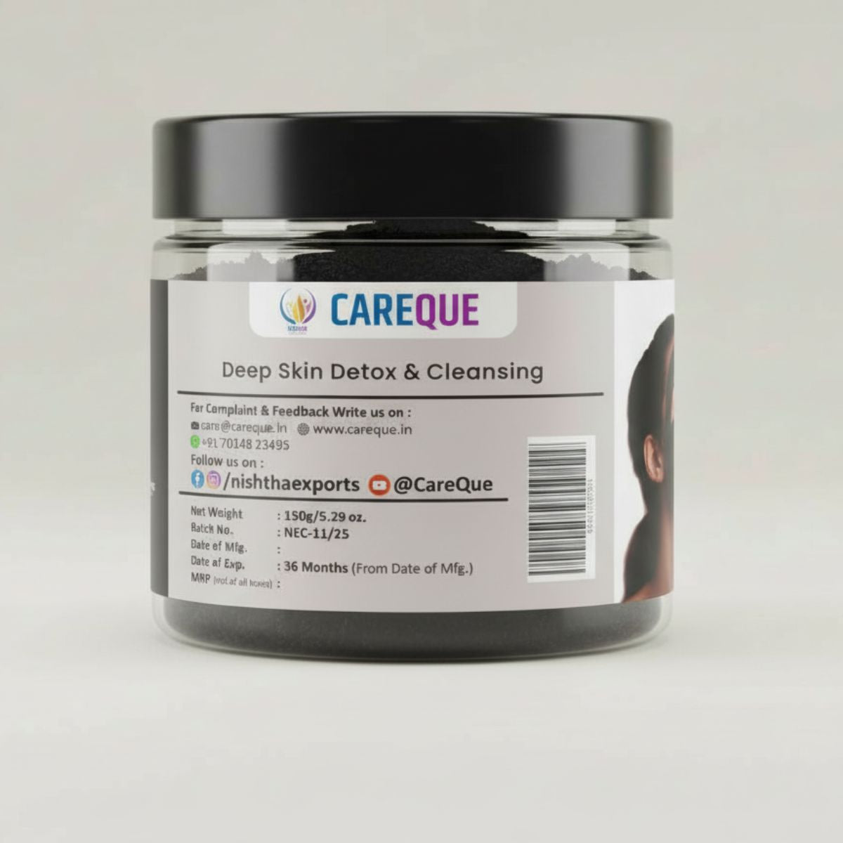 Bamboo Charcoal Clay Powder | Deep Cleansing & Detox Face Mask Clay | Oil Control, Pore Purifying & Radiance Boosting Skin Care - 150 Gram