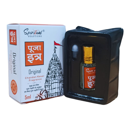 Puja Originale Itar Chandan Kesar Profumo Premium Pooja Itra per Casa e Mandir Profumi Puri e Naturali per Culto e Meditazione 5 ML