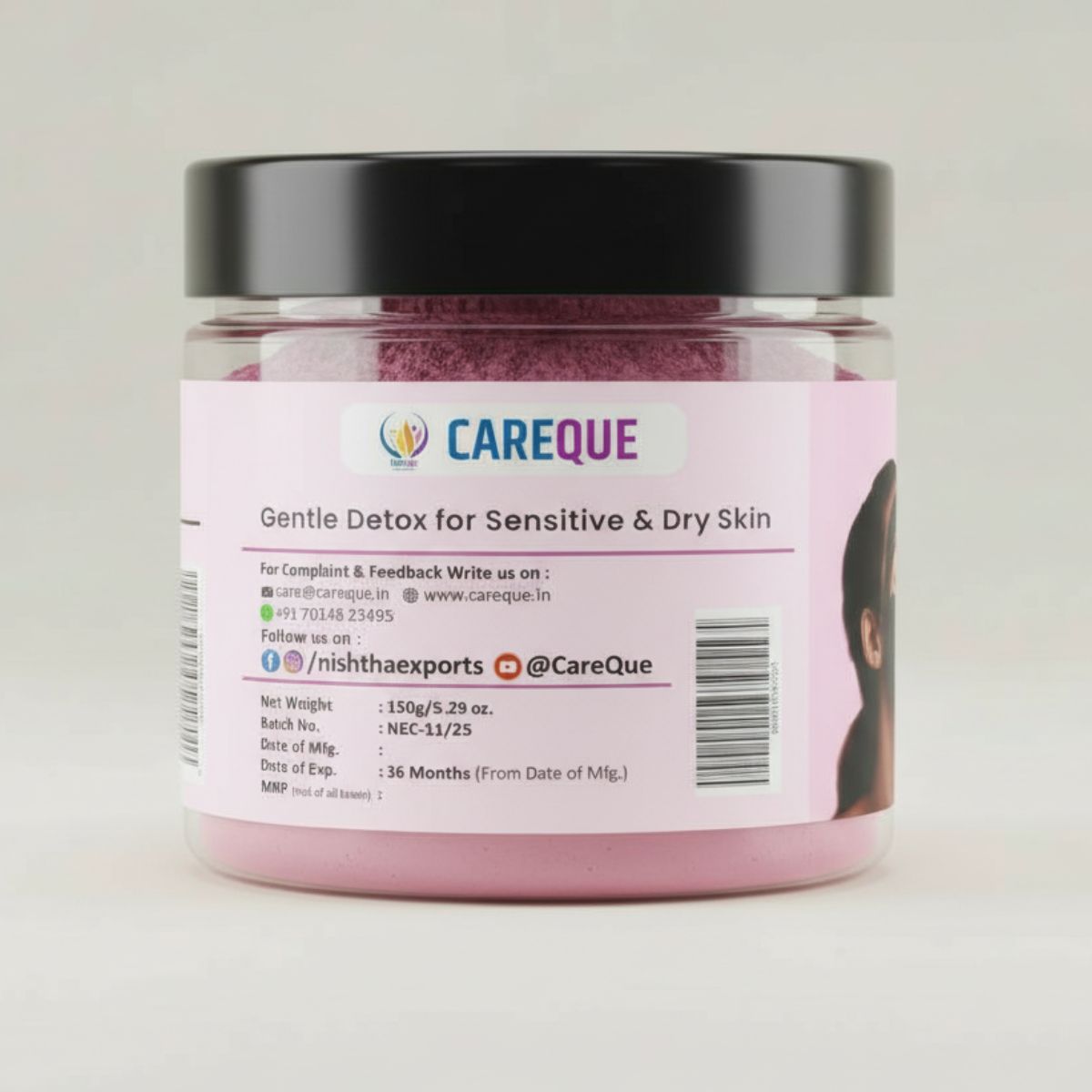 French Pink Clay Powder | Gentle Detox & Glow Face Mask | Ideal for Sensitive, Dry & Dull Skin | Natural Spa Beauty Clay - 150 Gram