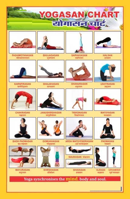 Yogasan Chart-Regular Yoga Steps-योगासन चार्ट-Code 1630-Size 11x18cm-Methods of Physical Yoga
