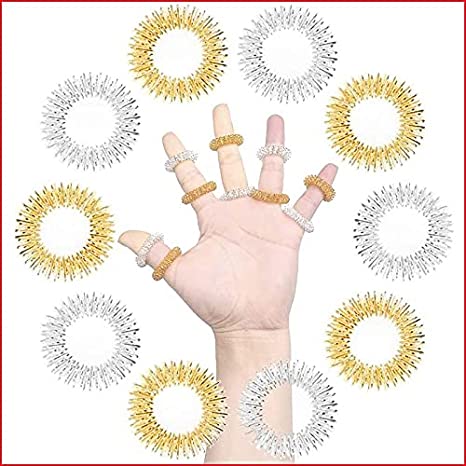 Acupressure Finger Ring Sujok Therapy Exercise Ring Metal Silver color Rings 15pc