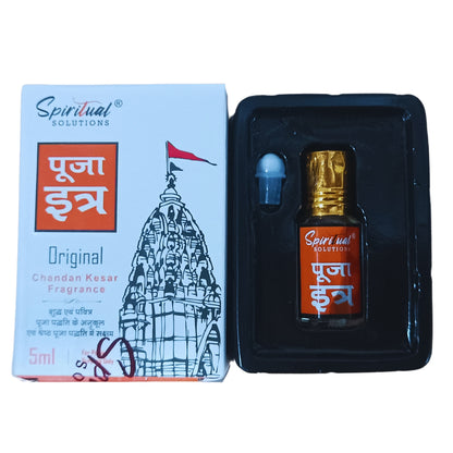 Original Puja Itar Chandan Kesar Fragrance Premium Pooja Itra for Home and Mandir Pure and Natural Fragrances for Worship and Meditation 5 ML