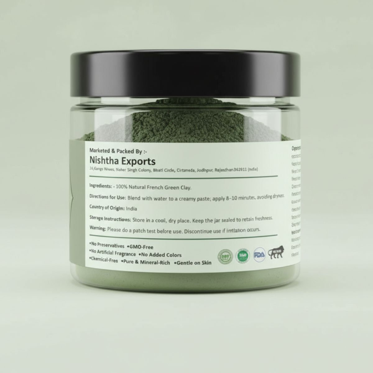 French Green Clay Powder | Face Mask Oily Skin, Deep Facial Cleanser, Softening Skin, Body Clay | Natural Detoxifying Mask - 150 Gram