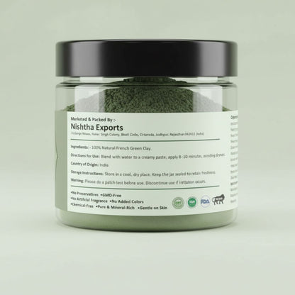 French Green Clay Powder | Face Mask Oily Skin, Deep Facial Cleanser, Softening Skin, Body Clay | Natural Detoxifying Mask - 150 Gram