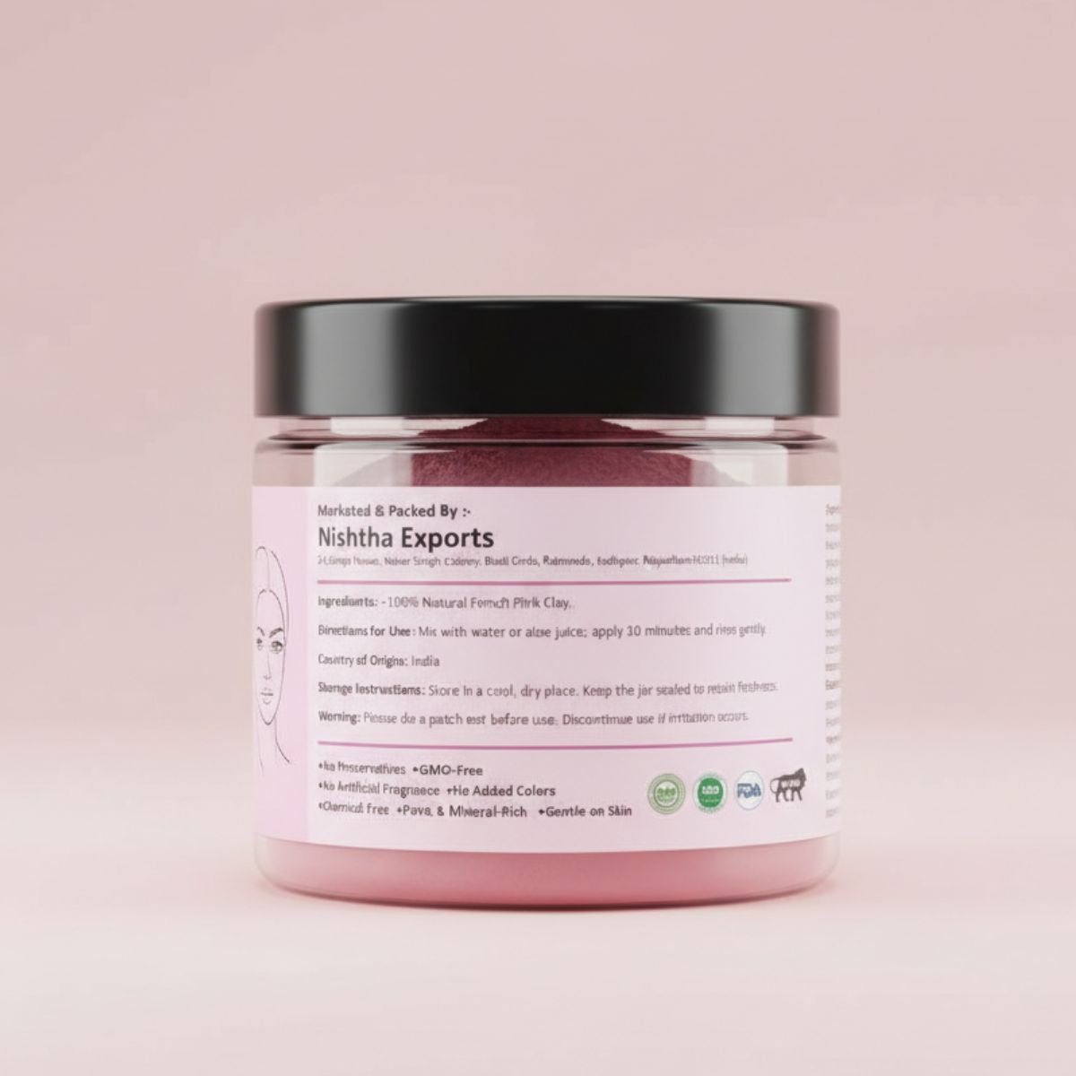 French Pink Clay Powder | Gentle Detox & Glow Face Mask | Ideal for Sensitive, Dry & Dull Skin | Natural Spa Beauty Clay - 150 Gram
