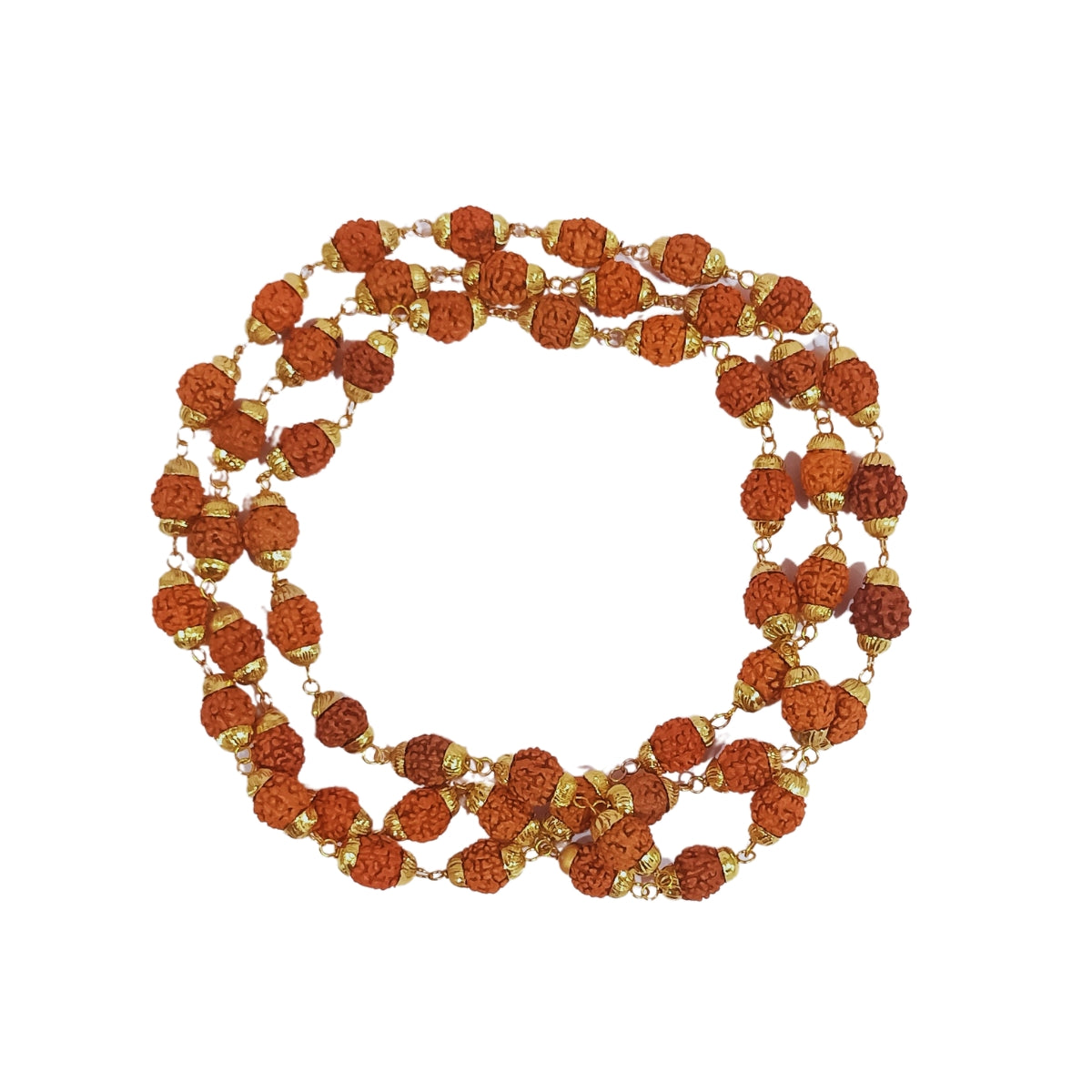 Rudraksha Mala with Golden Caps 55 Beads Divine Brown Rudraksha Mala Chain for Men and Women