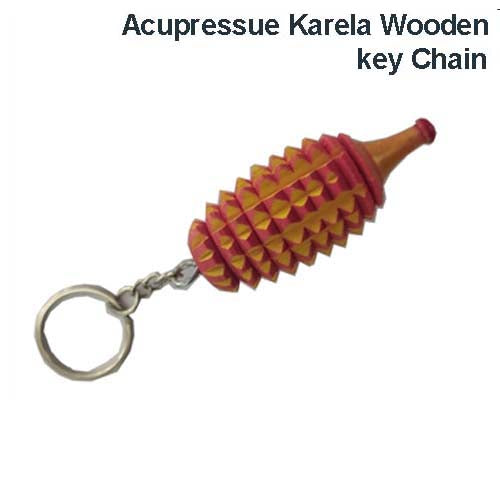 Acupressure Karela Key Chain Wooden Hand Massager-Code 064-करेला की चेन-Self Massager-Easy to Use-Activate Acupressure Points