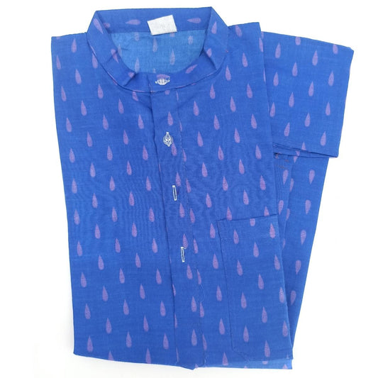 Mens-Boys-Stylish Pure Cotton Blend Knee Length Full Sleeves Kurta In Blue Color