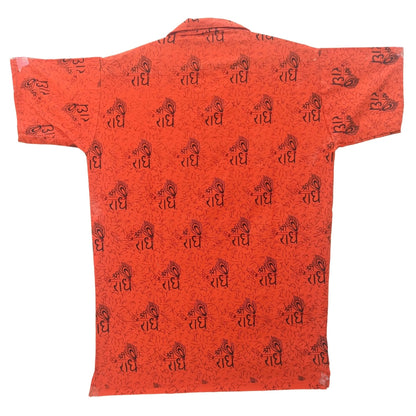 Men-Boys- Kurta T-Shirt-Shree Radhe Morpankh-Short Kurta Printed 100 % Pure Cotton Blend Straight Fit In Dark Orange Color