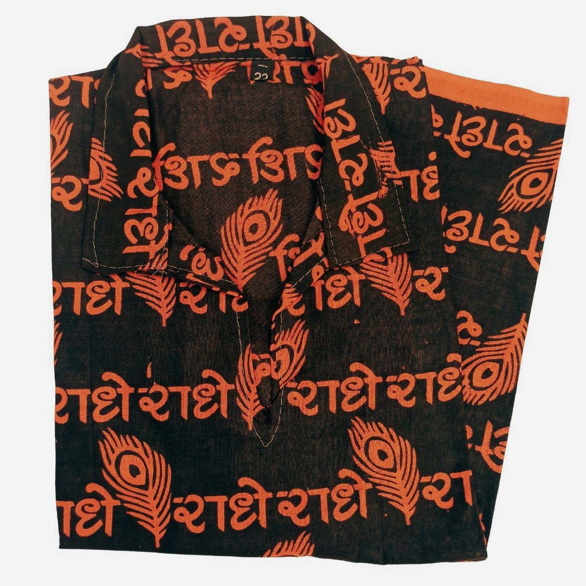 Boys-Kids-Radhe Radhe Morpankh Printed Kurta 22 No (10-11 Years) Pure Cotton Blend T-shirt/Short Kurta's in Black & Dark Orange Color