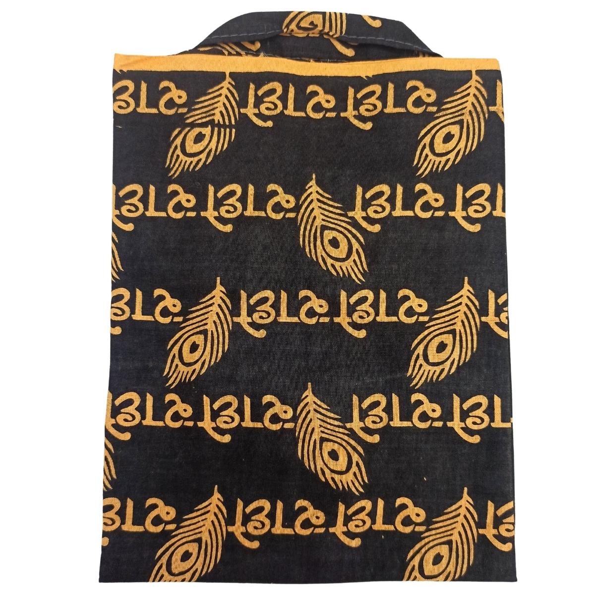 Boys-Kids-Radhe Radhe Morpankh Printed Kurta 22 No. (10-11 Years) Pure Cotton Blend T-shirt/Short Kurta's in Black & Dark Cream Color