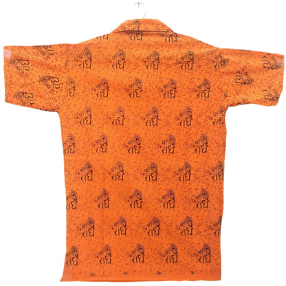 Men-Boys- Kurta T-Shirt-Shree Radhe Morpankh Printed Short Kurta 100 % Pure Cotton Blend Straight Fit In Orange Color