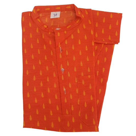 Mens-Boys-Stylish Pure Cotton Blend Knee Length Long Sleeves Kurta In Orange Color