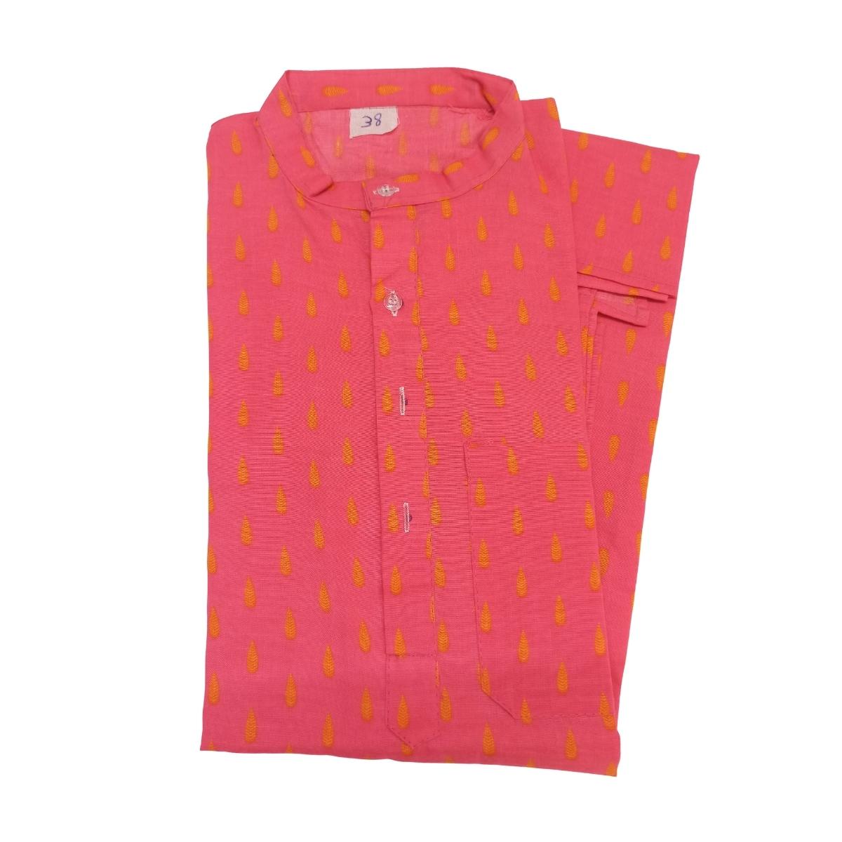 Mens-Boys-Stylish Pure Cotton Blend Knee Length Long Sleeves Kurta In Pink Color