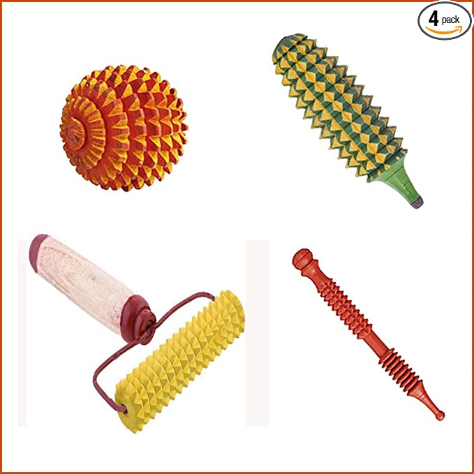 Acupressure Massager & Combo Sets kit Karela, Ball Wooden, Sujok Jimmy & Mini Roller face Massage (Pack of 4 Items) (Natural Care) Massager (Multicolor)