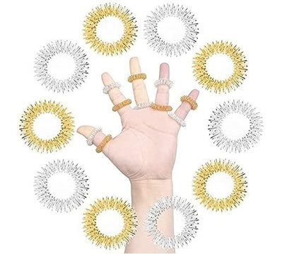 Sujok Acupressure Ball Palstic For Hand & Sujok Finger Massage Ring Mettel, (Ball-5(All Colour) + Ring-5)